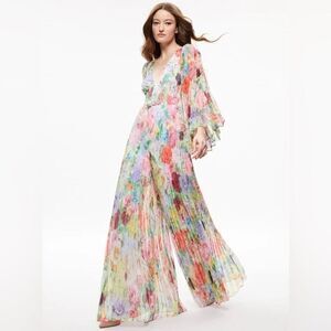 Alice + Olivia Bennet Floral Pleated Wide-Leg Jumpsuit Size 2 Boho Vacation Maxi